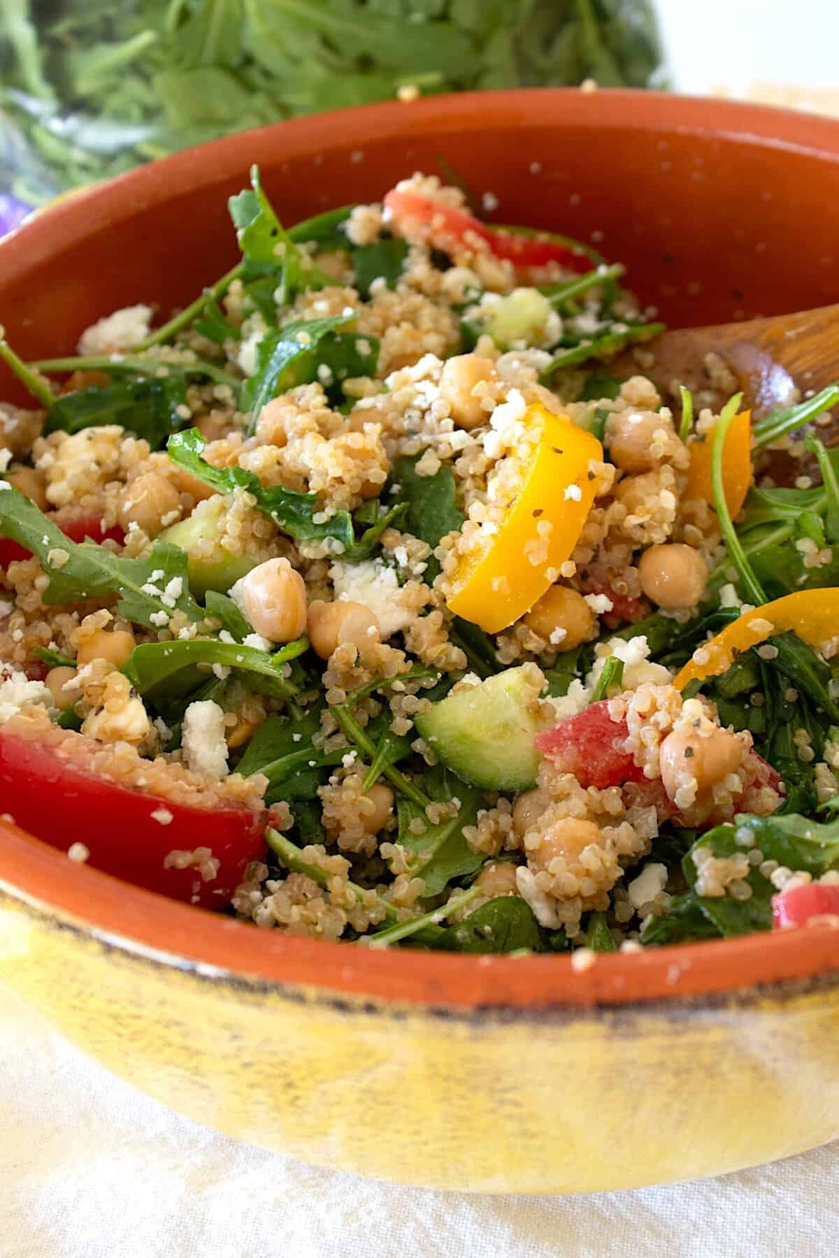 side view of salad in a bowl