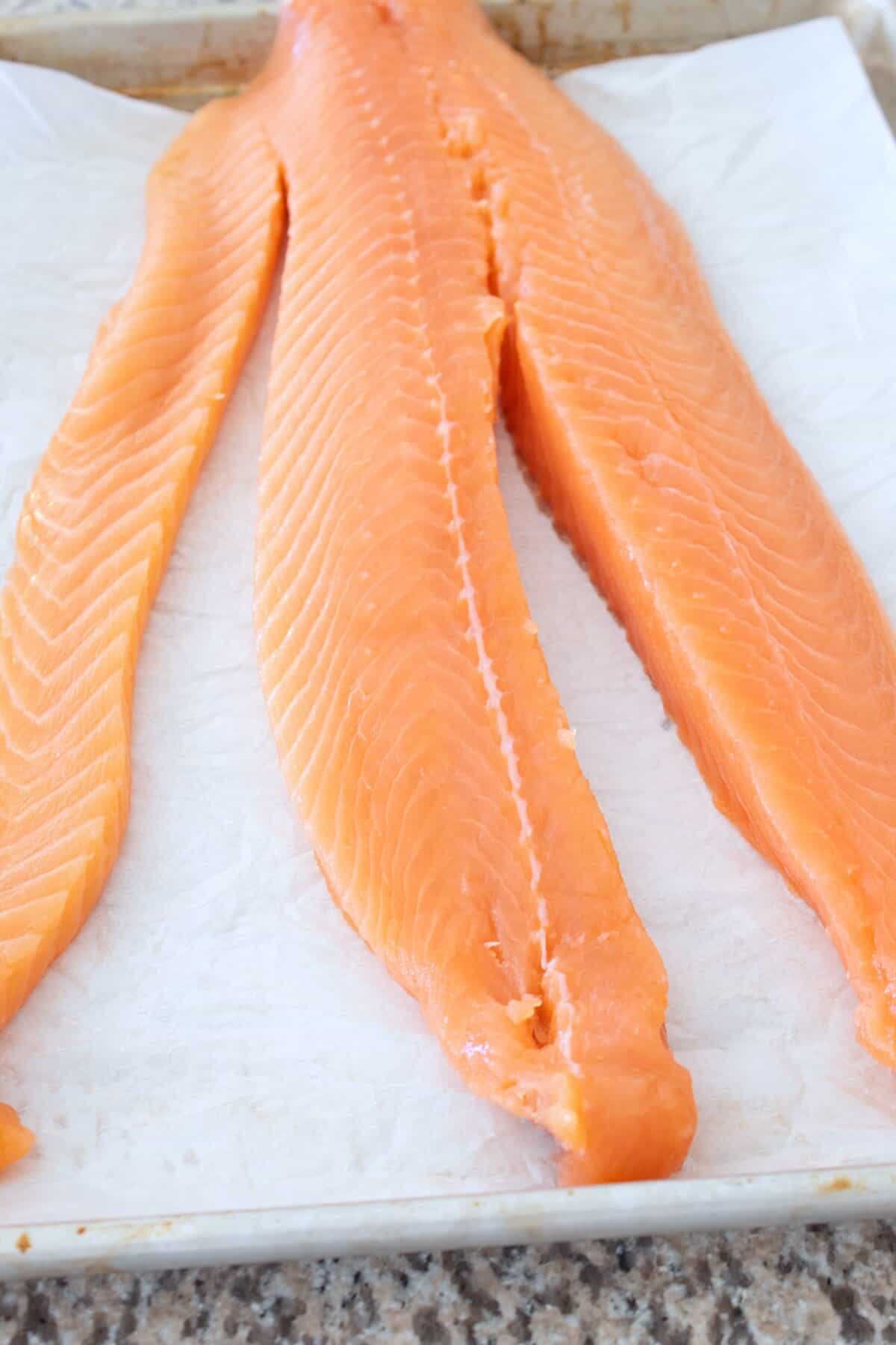 salmon into 3 large strips