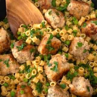 overhead view of ditalini in a pan