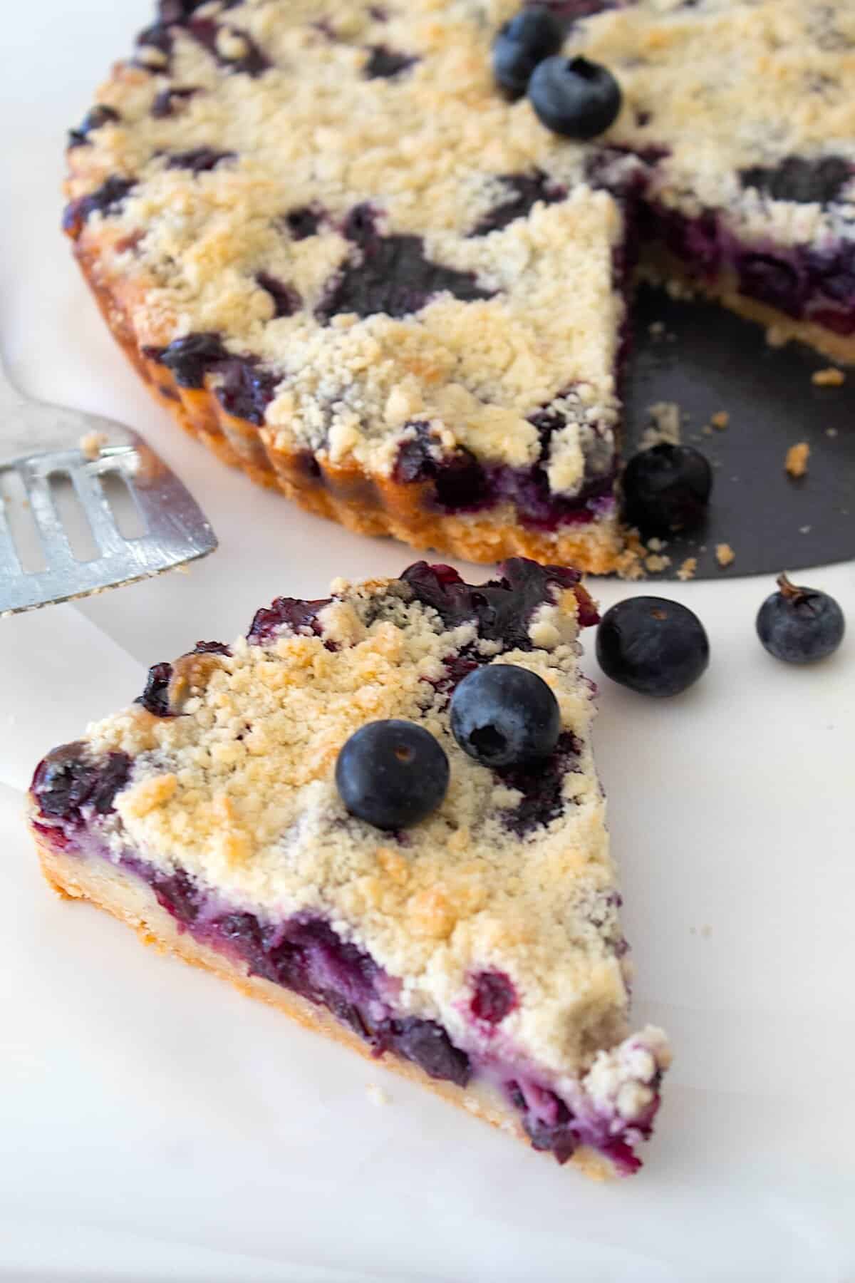 overhead view of blueberry crumb bar