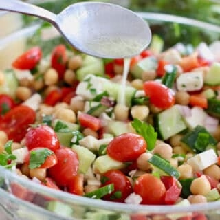 Mediterranean Chickpea Salad with a drizzle of lemon dressing