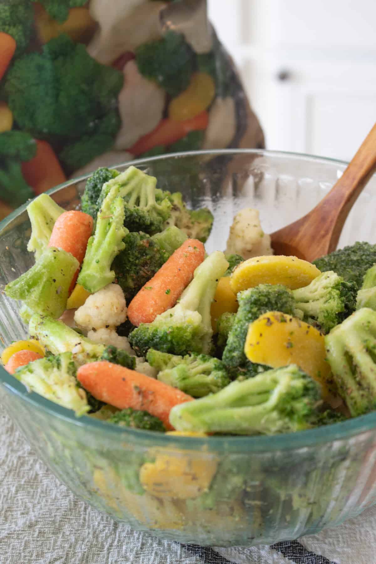 tossing frozen vegetables in olive oil