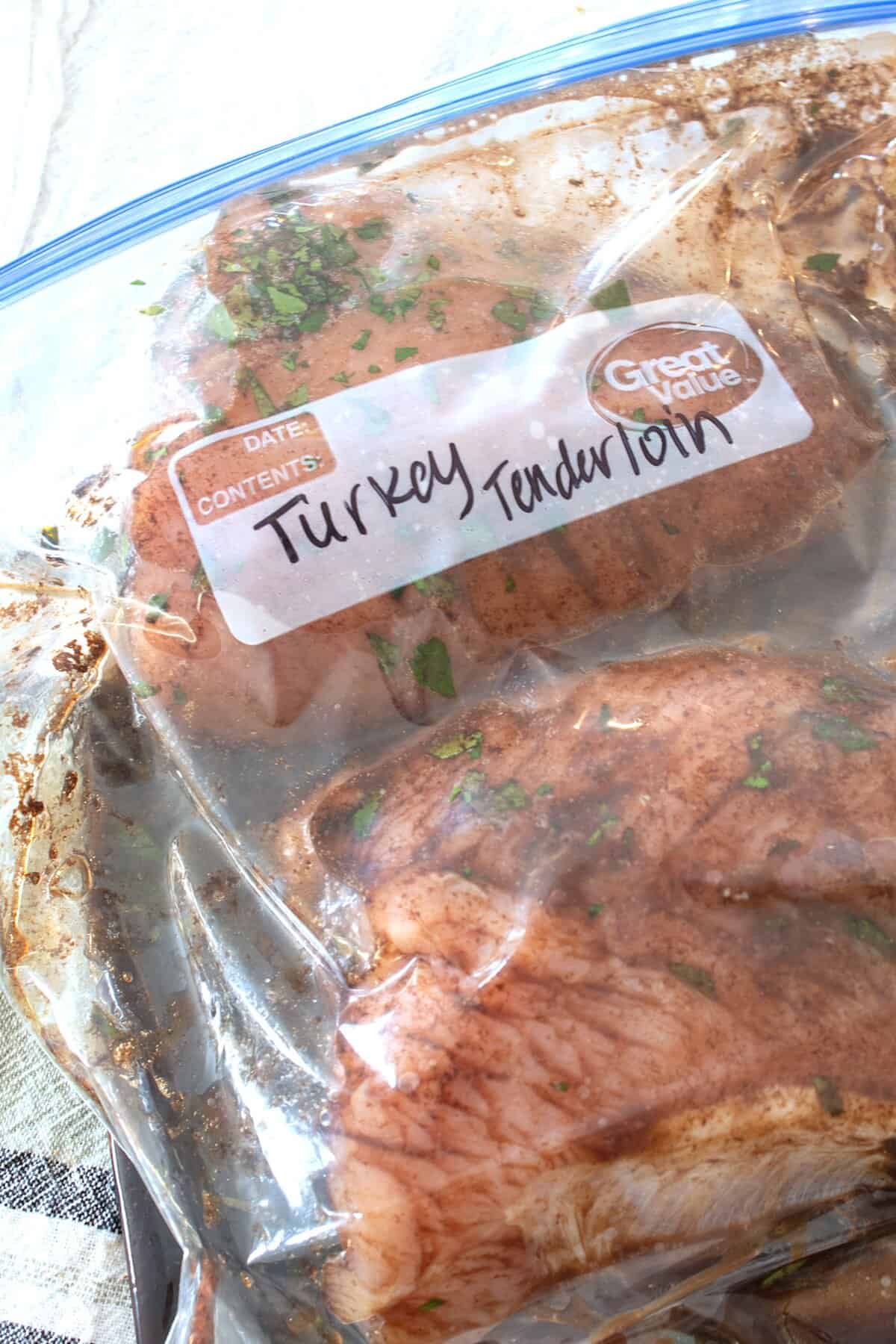 marinating turkey tenderloin in a ziplock bag