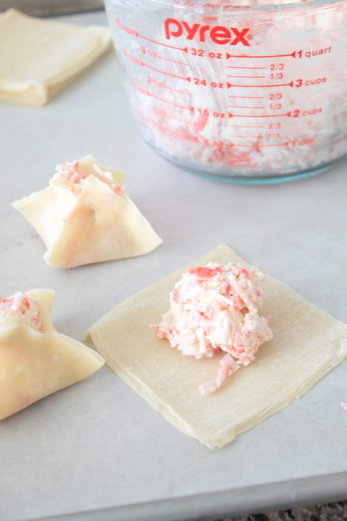 folding wontons with crab
