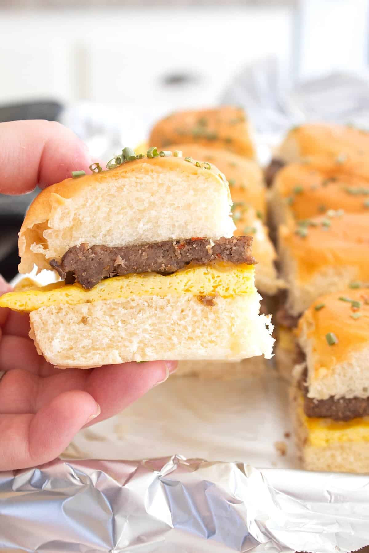 hand holding breakfast slider
