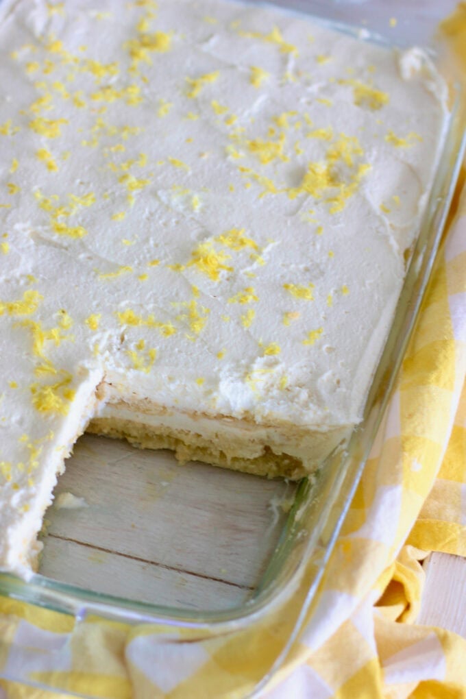 No bake limoncello Tiramisu in a 9 x 13 pan