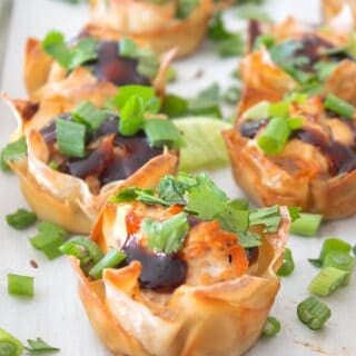 banh mi wonton cups on a parchment lined platter