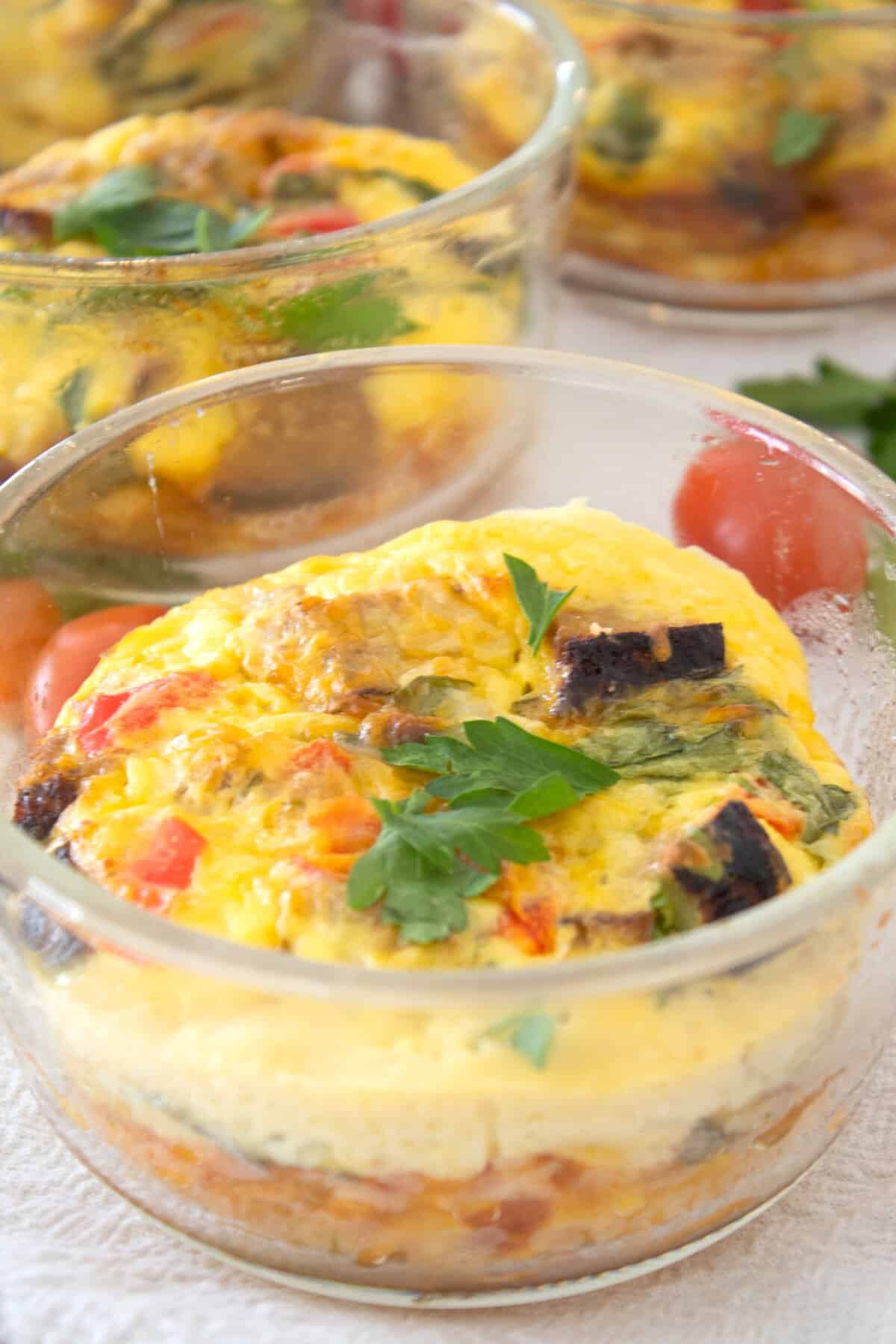 front view of baked egg bowls