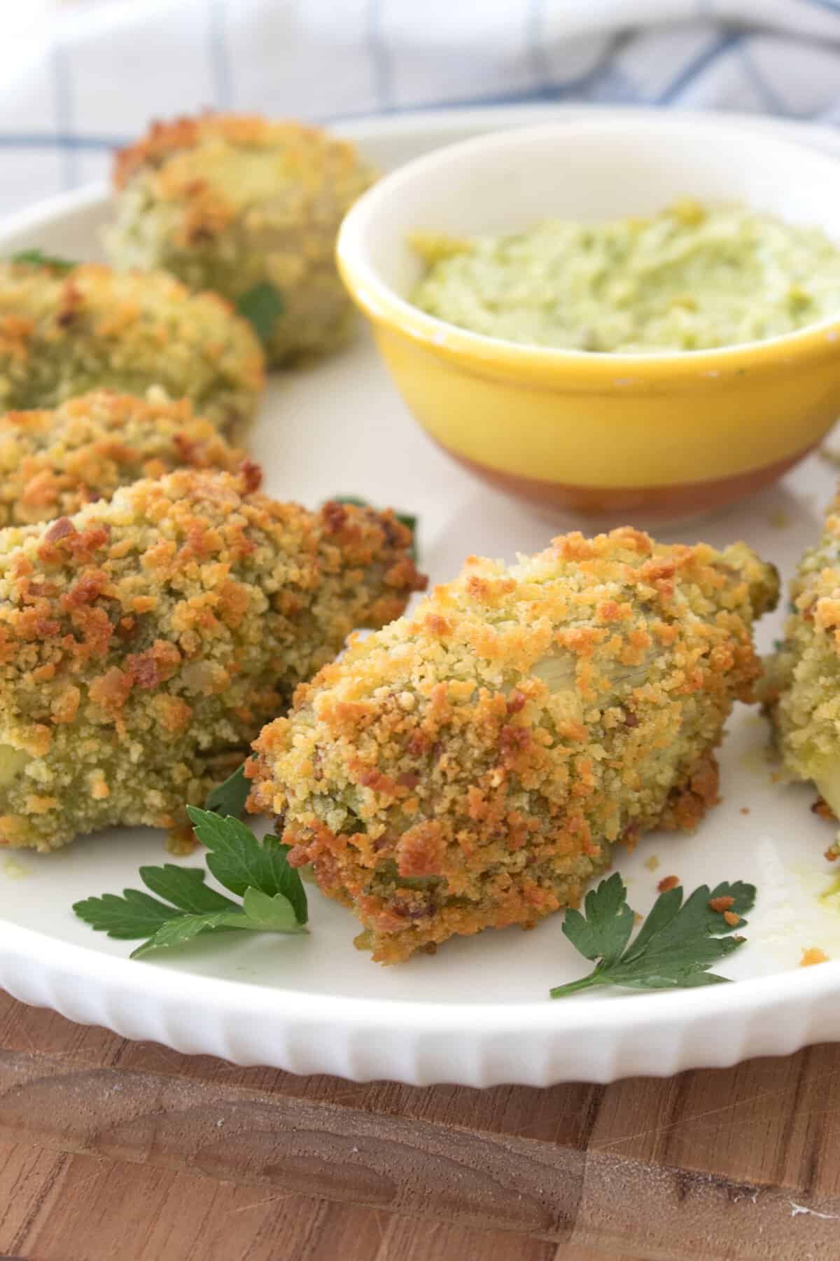 air fryer artichoke hearts on a platter