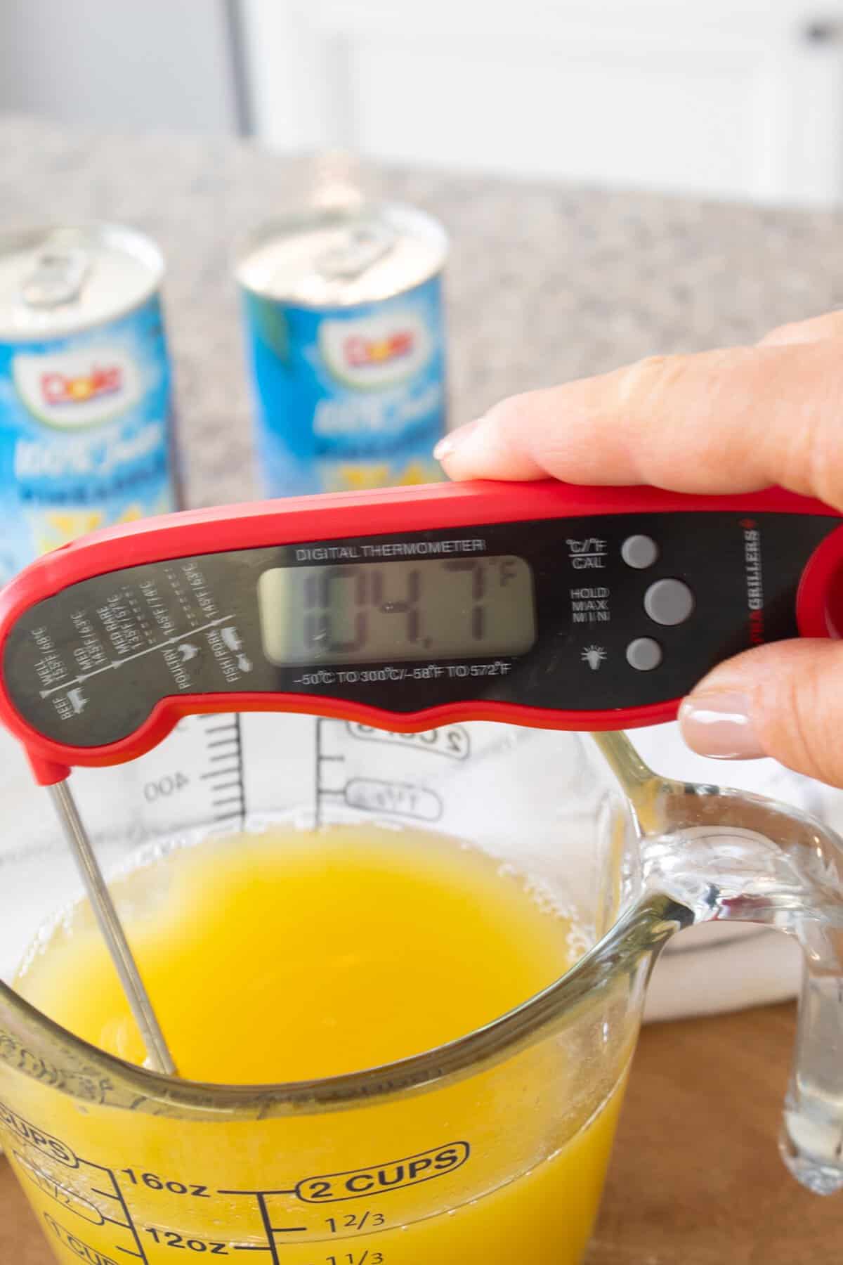 showing pineapple juice heated to 105 degrees fahrenheit