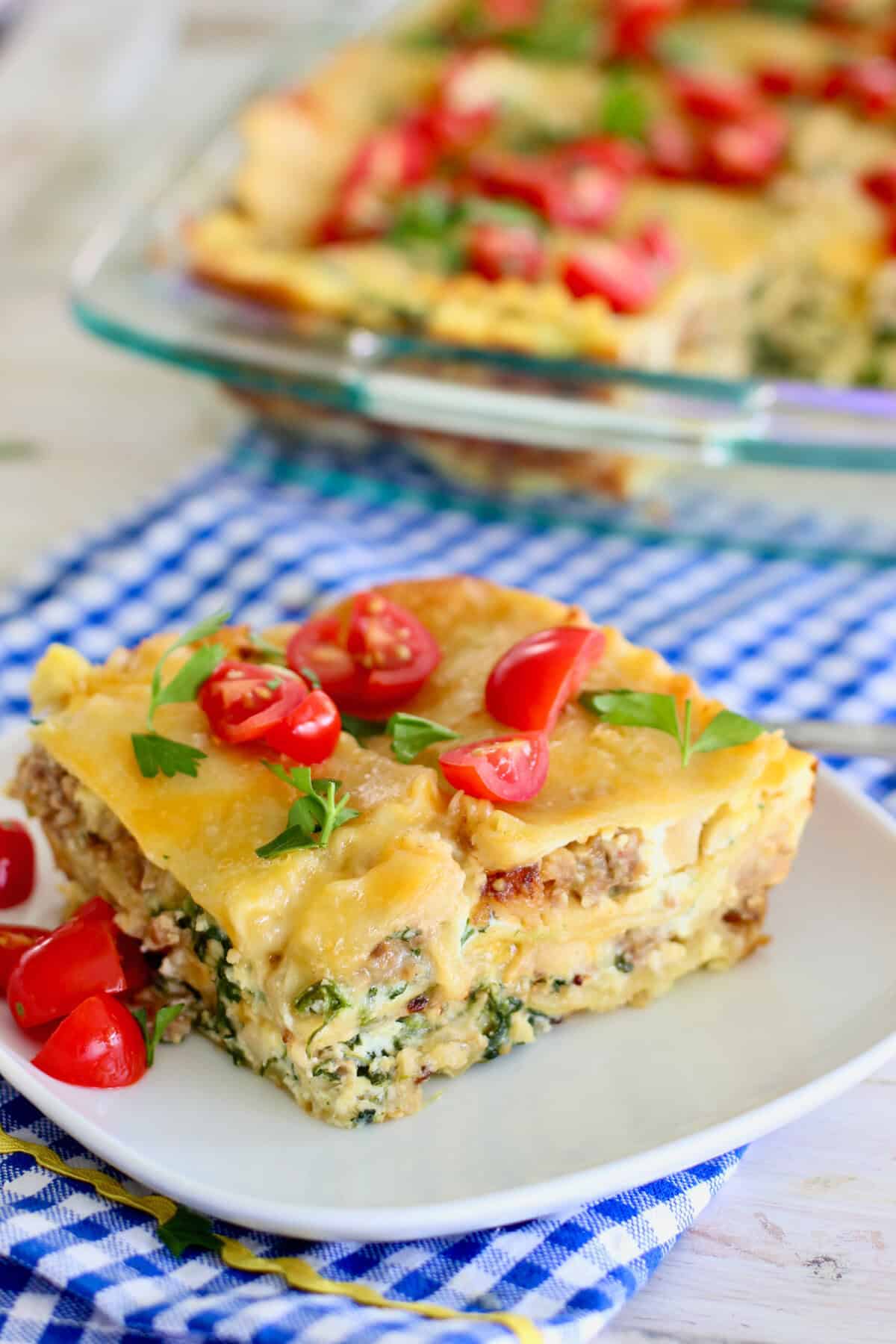 making breakfast lasagna.