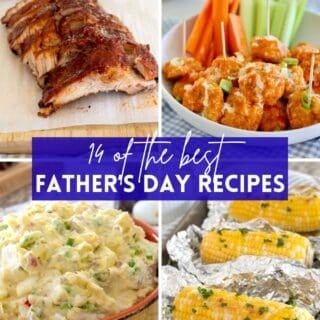 Father's Da Recipe Collage with ribs, buffalo chicken, corn and mashed potato salad