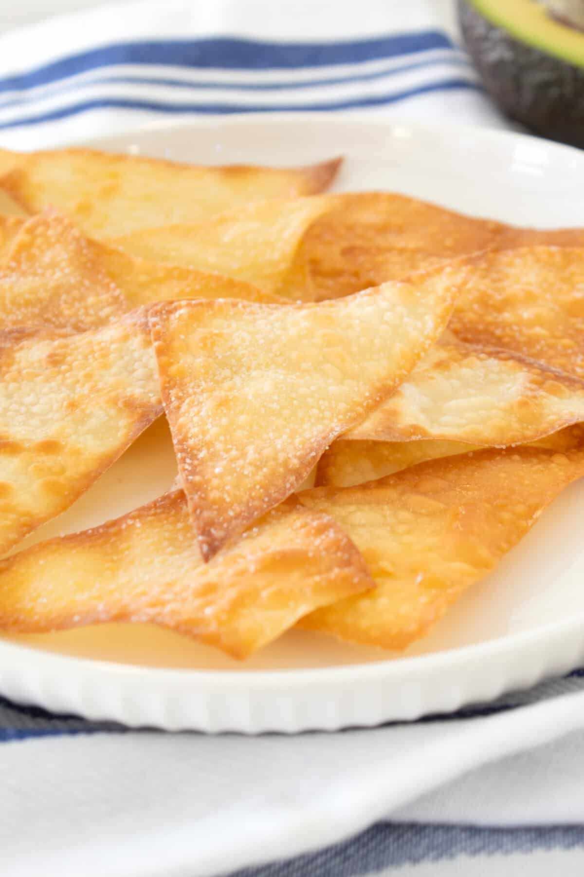 baked wonton chips on a plate