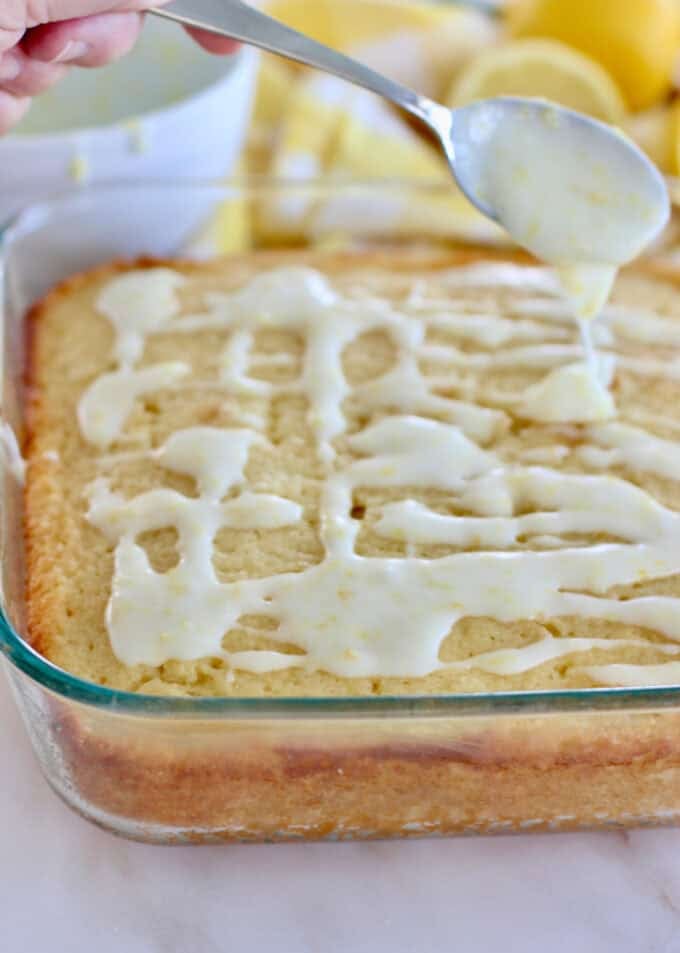 lemon drizzle on lemon cake