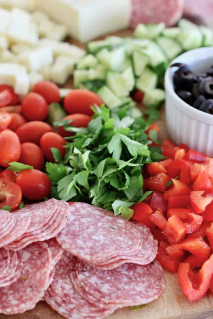 Ingredients for Italian pasta salad