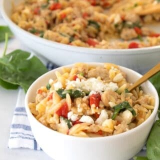 tuscan orzo skillet in a bowl