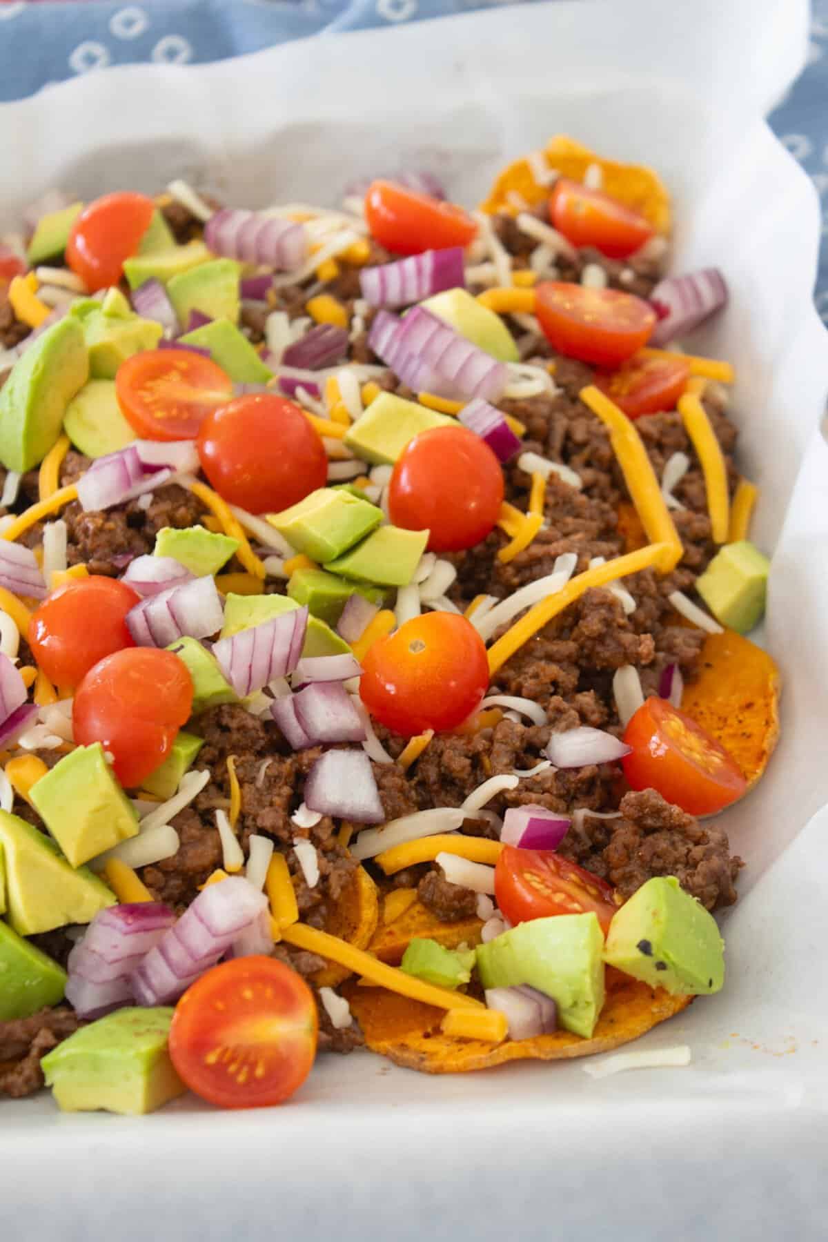 overhead view of sweet potato nachos