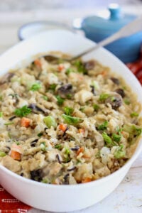 Chicken and Wild Rice Casserole hot from the oven