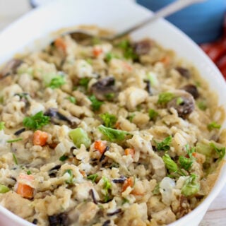 Chicken and Wild Rice Casserole hot from the oven