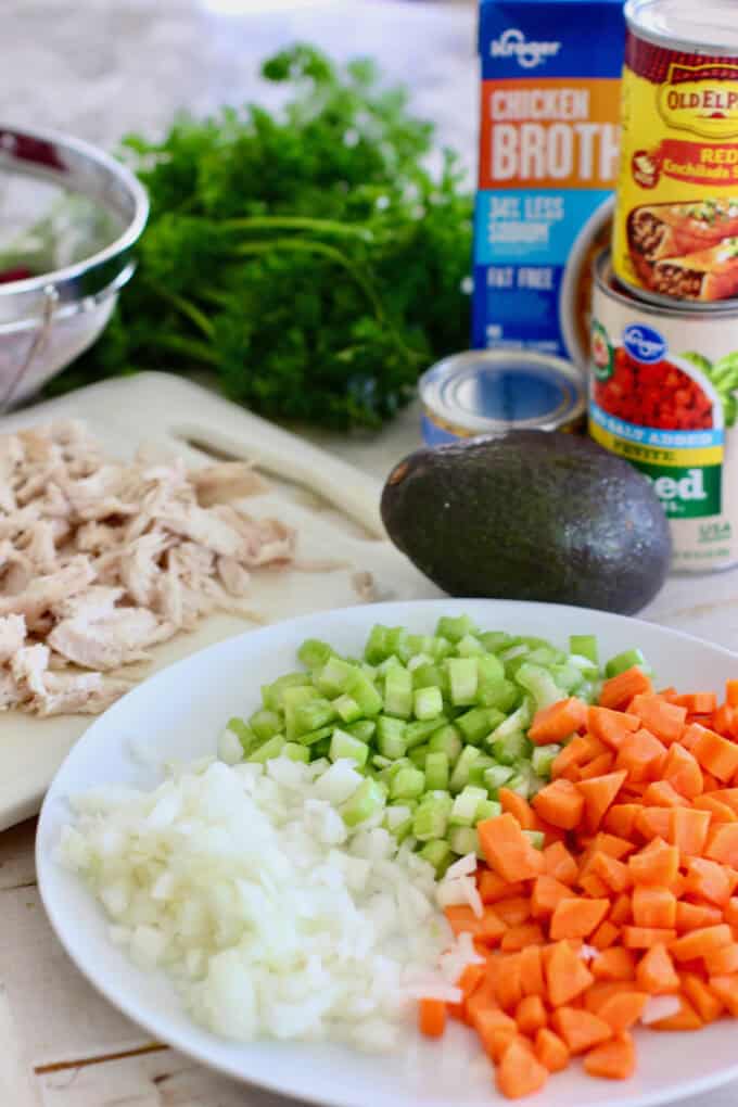 ingredients layed out for chicken enchilada soup