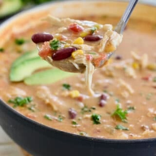 A pot of chicken enchilada soup.